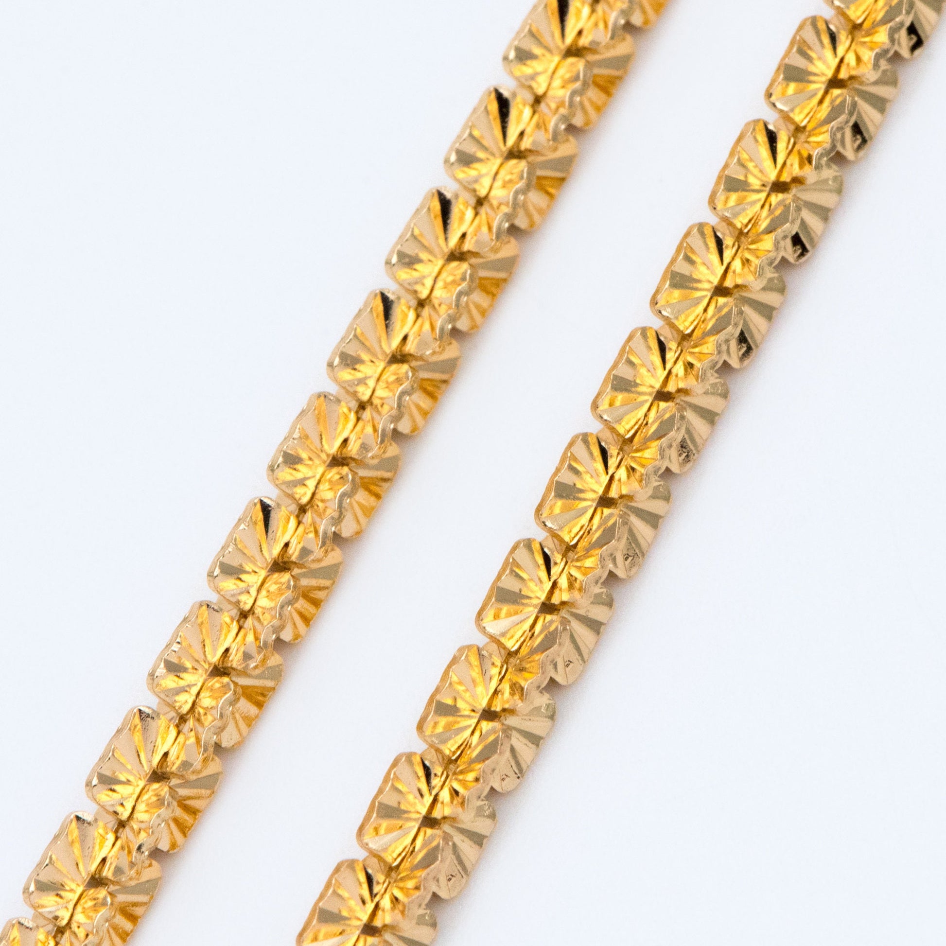 Gold plated Brass Specialty Chains 8mm, Flower Link Chain Findings Wholesale (#LK-414)/ 1 Meter=3.3 ft
