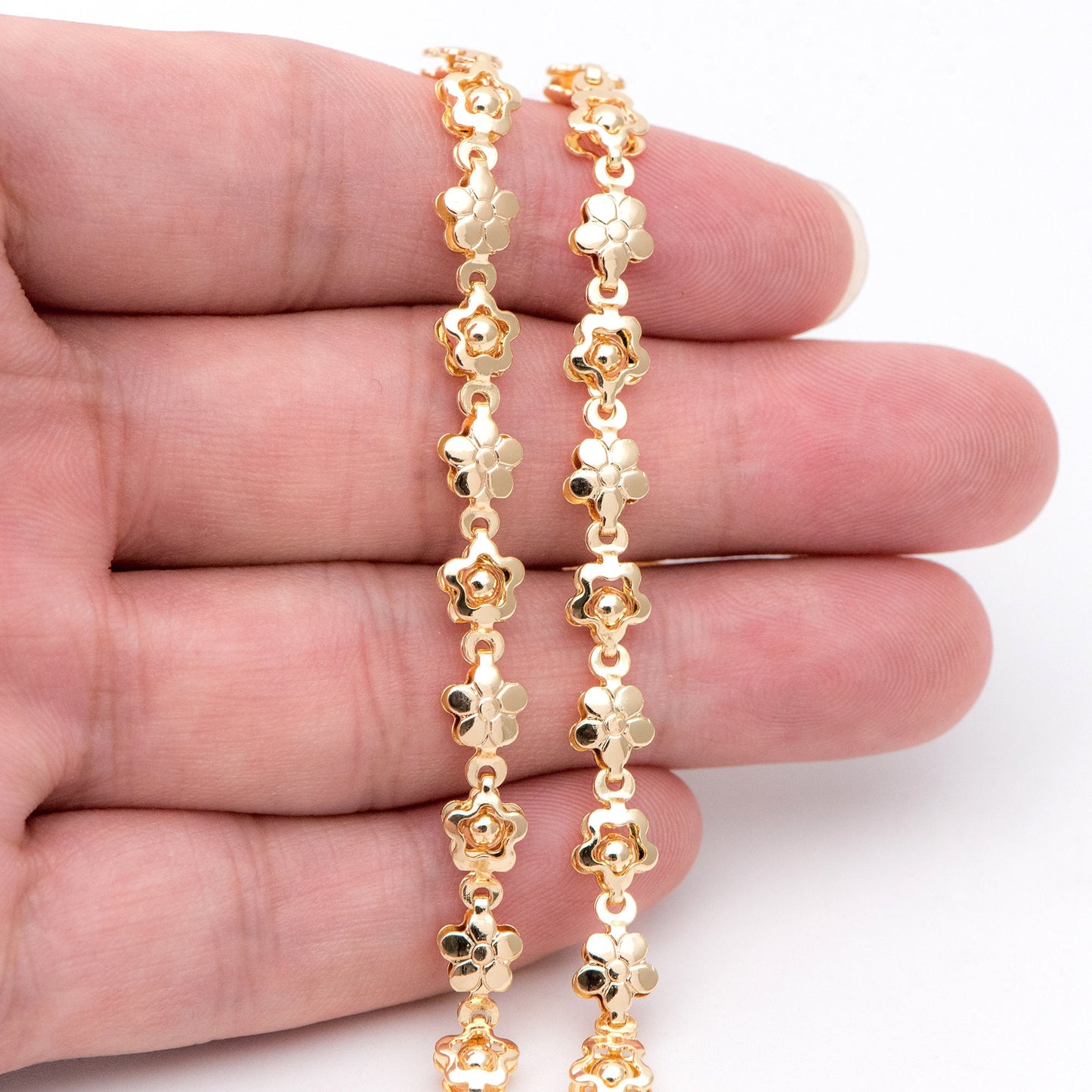 Gold Beaded Flower Chain 5.8mm, 18K Gold plated Brass, Quality Chain for DIY Jewelry (#LK-416)/ 1 Meter=3.3 ft