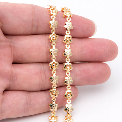 Gold Beaded Flower Chain 5.8mm, 18K Gold plated Brass, Quality Chain for DIY Jewelry (#LK-416)/ 1 Meter=3.3 ft