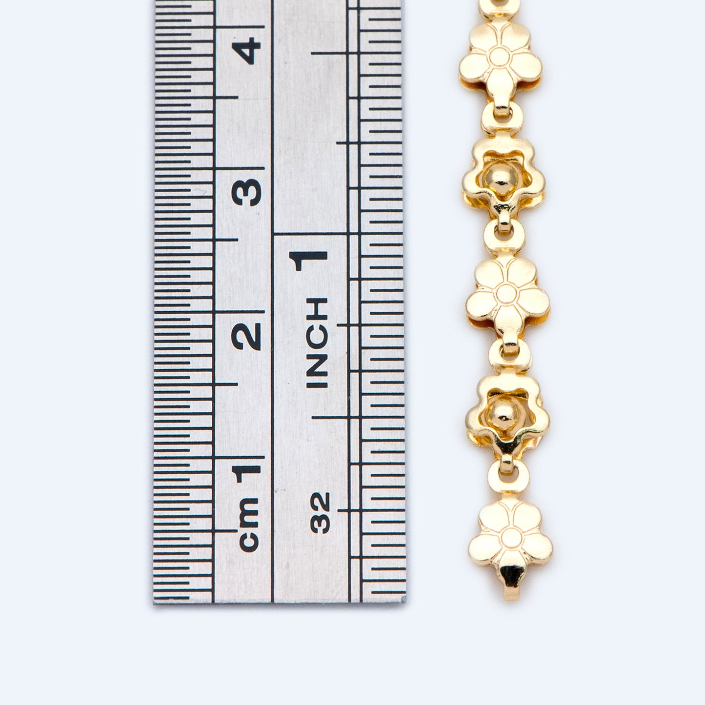Gold Beaded Flower Chain 5.8mm, 18K Gold plated Brass, Quality Chain for DIY Jewelry (#LK-416)/ 1 Meter=3.3 ft