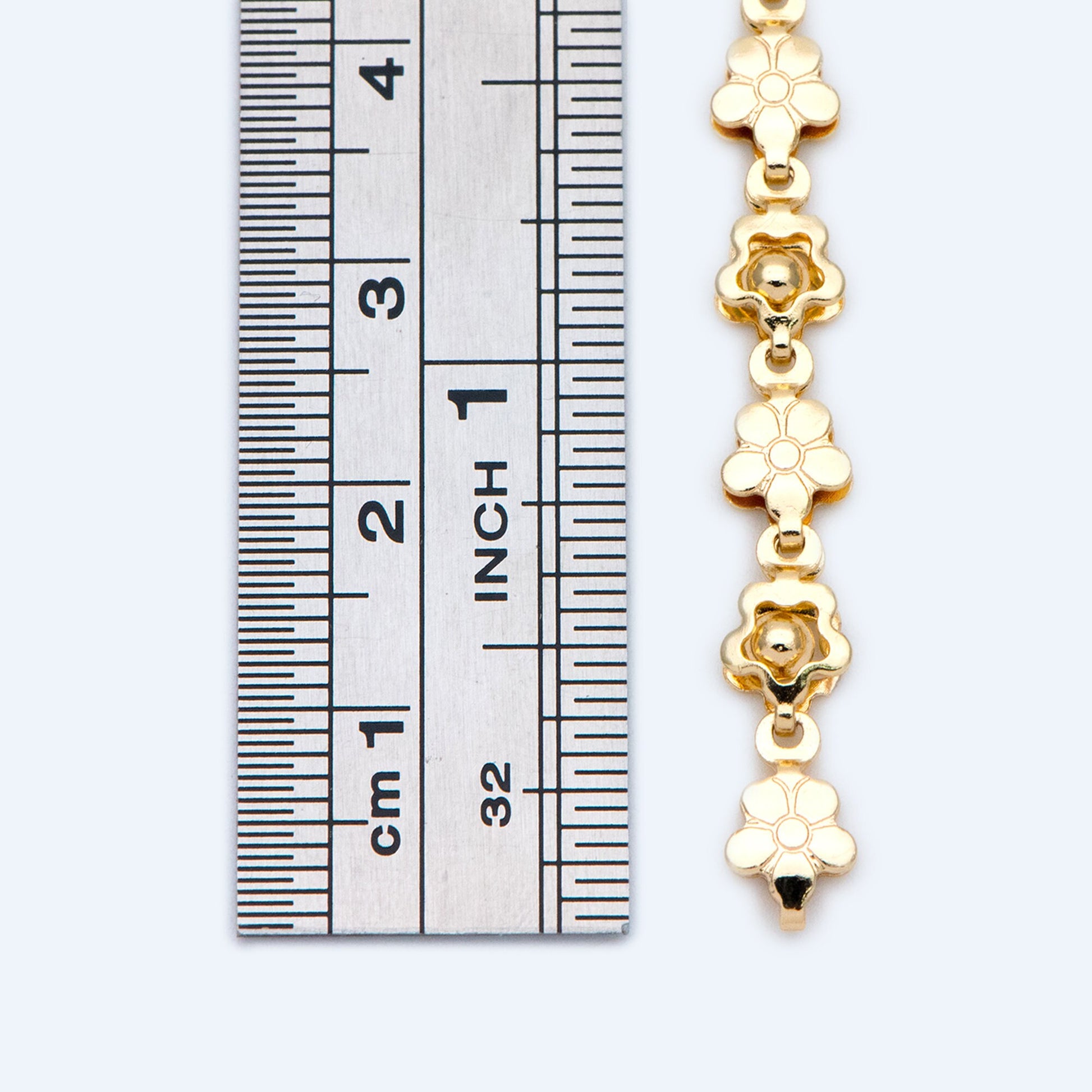 Gold Beaded Flower Chain 5.8mm, 18K Gold plated Brass, Quality Chain for DIY Jewelry (#LK-416)/ 1 Meter=3.3 ft