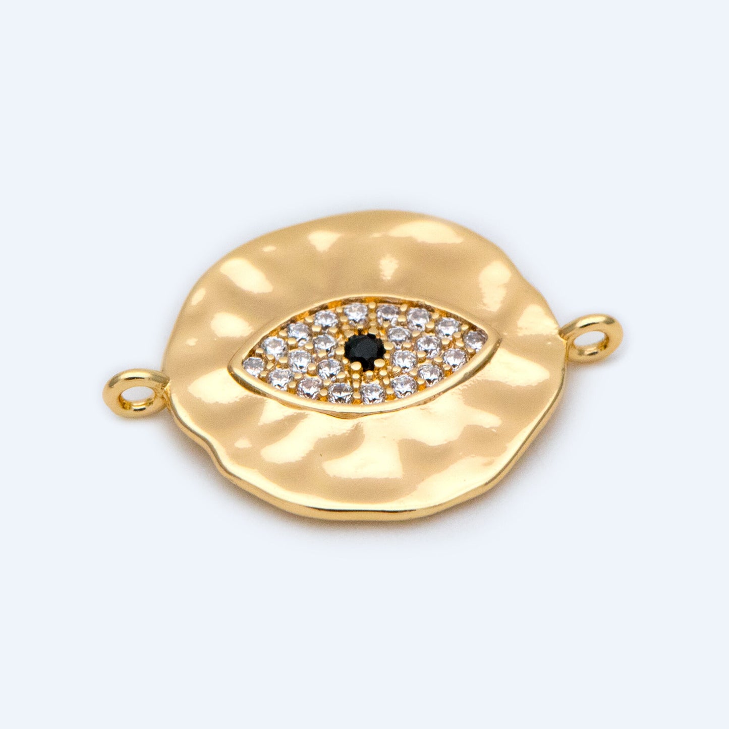 4pcs CZ Pave Gold Coin Connectors 19x15mm, 18K Gold plated Brass, Round Evil Eyes Charm Pendants (GB-1491)