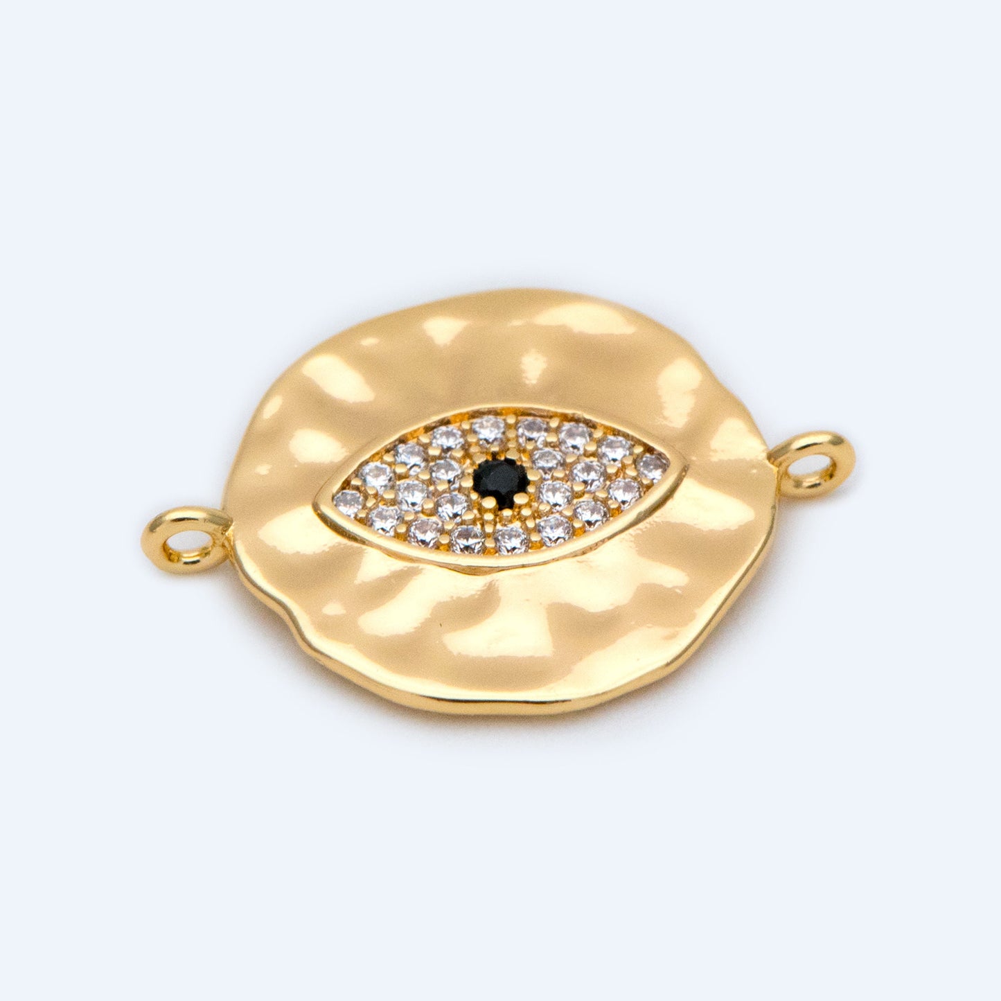 4pcs CZ Pave Gold Coin Connectors 19x15mm, 18K Gold plated Brass, Round Evil Eyes Charm Pendants (GB-1491)