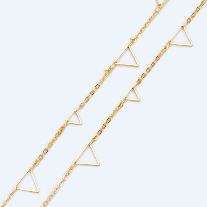 Gold Triangle Chain, 18K Real Gold plated on Brass, DIY Geometric Chain Wholesale (#LK-402)/ 1 Meter=3.3ft