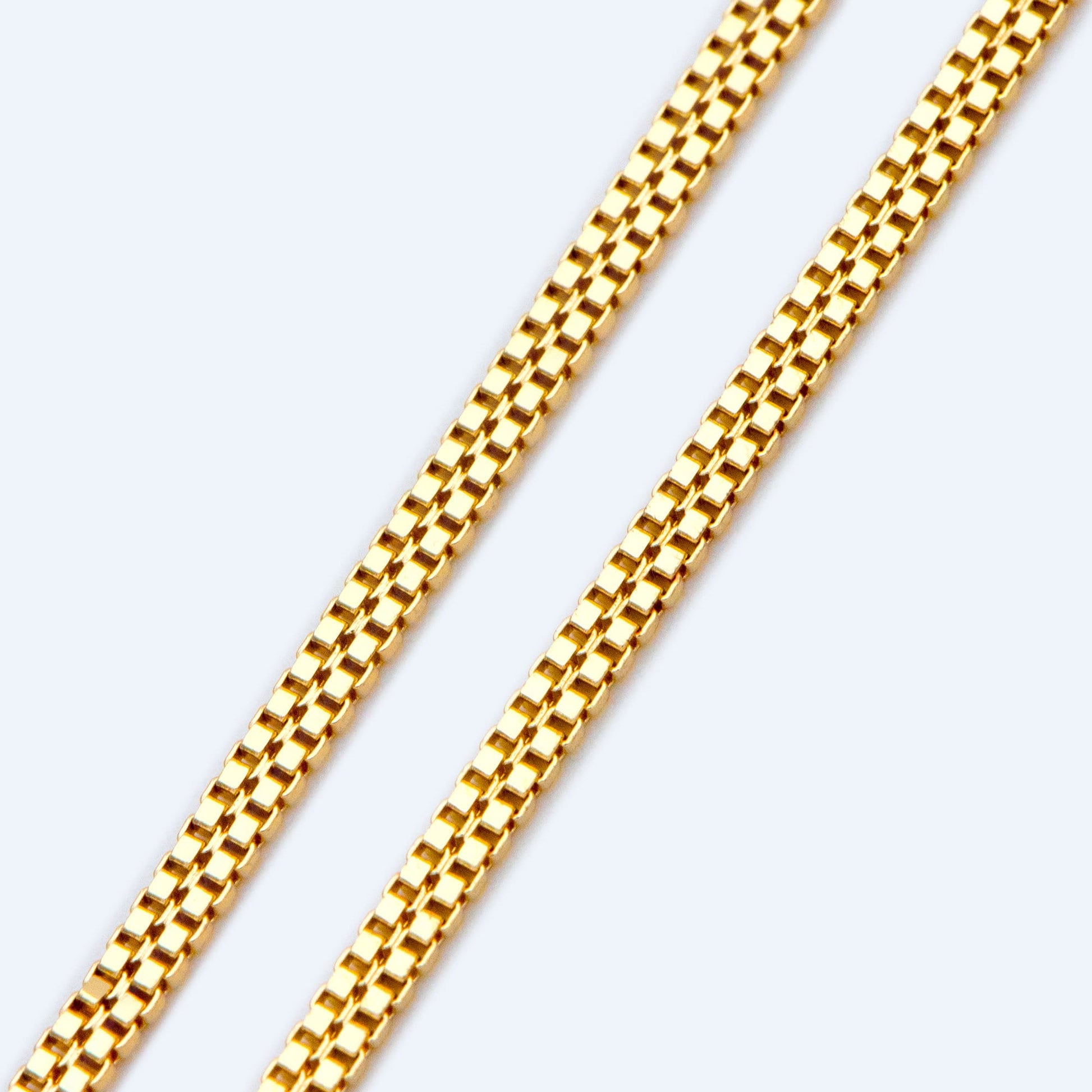 Gold plated Brass Flat Box Chain 2x1mm, Wholesale Craft Supplies Findings (#LK-410)/ 1 Meter=3.3 ft