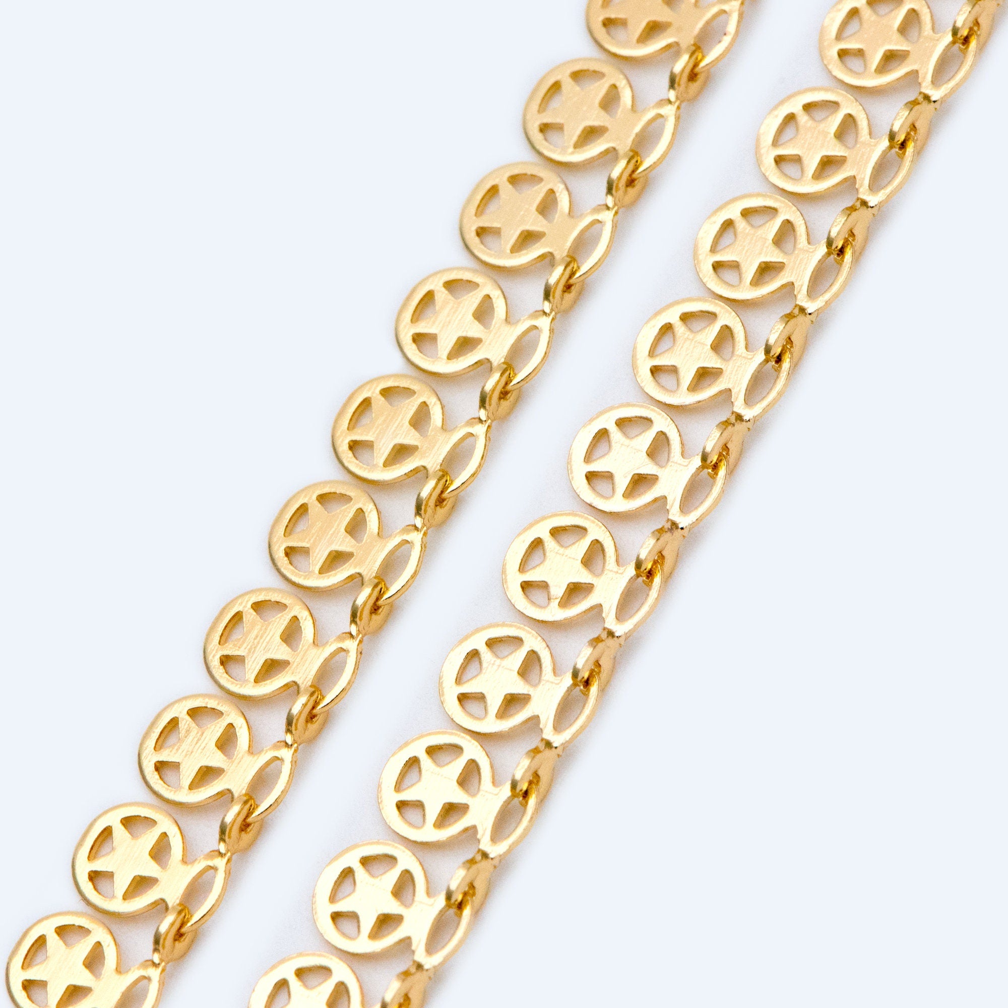 Gold Star Charm chain, 18K Real Gold plated Brass Chain, Quality Chain for Necklace Wholesale (#LK-417)/ 1 Meter=3.3ft
