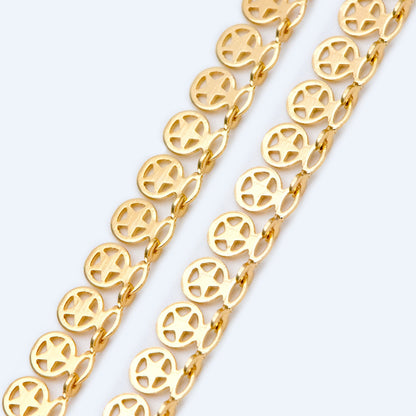 Gold Star Charm chain, 18K Real Gold plated Brass Chain, Quality Chain for Necklace Wholesale (#LK-417)/ 1 Meter=3.3ft