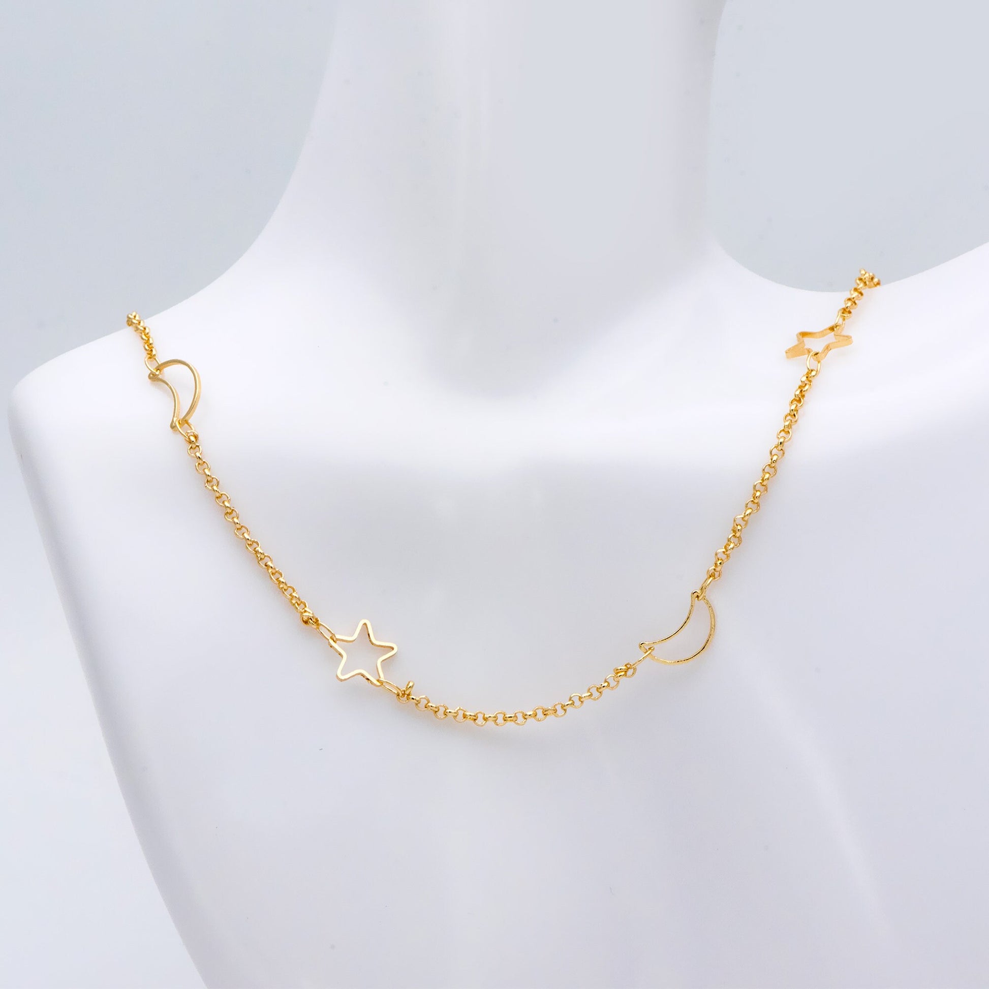 Gold Star And Moon Chain, 18K Gold plated Brass Star And Crescent Chain Wholesale (#LK-419)/ 1 Meter=3.3ft