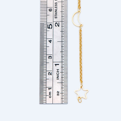 Gold Star And Moon Chain, 18K Gold plated Brass Star And Crescent Chain Wholesale (#LK-419)/ 1 Meter=3.3ft