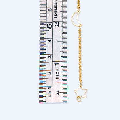 Gold Star And Moon Chain, 18K Gold plated Brass Star And Crescent Chain Wholesale (#LK-419)/ 1 Meter=3.3ft