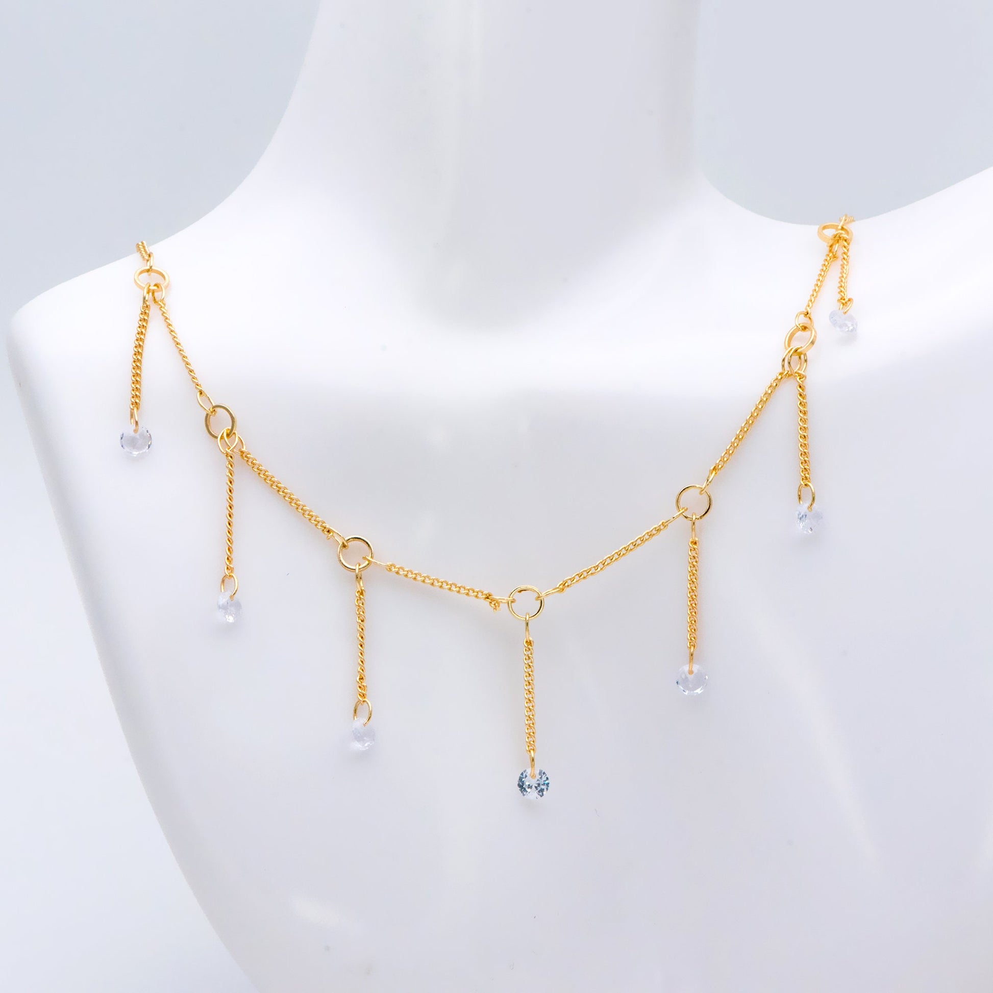 Gold Cable Chains with Clear CZ, Gold plated Brass Chain Wholesale, Jewelry Supply(#LK-420)/ 1 Meter=3.3 ft