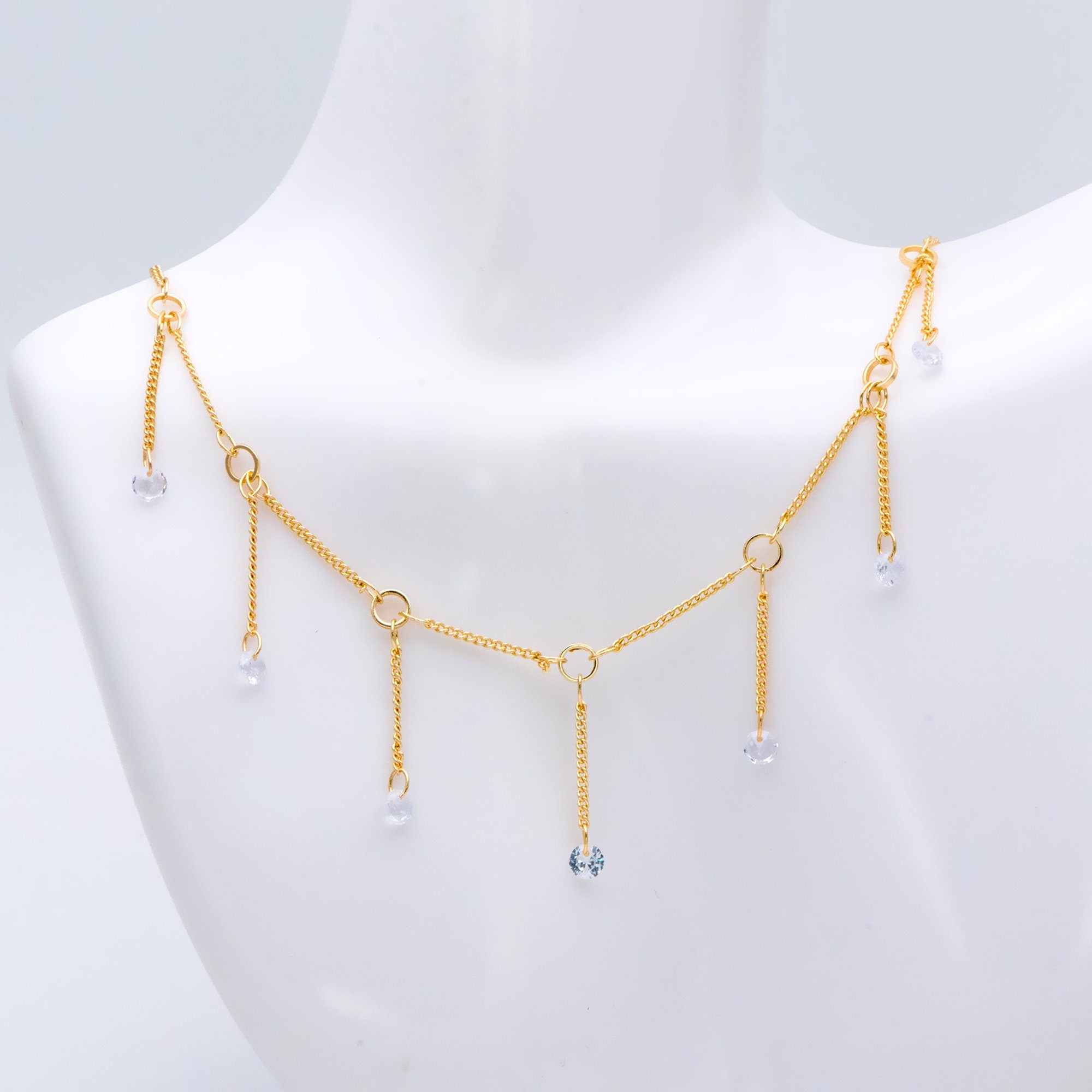 Gold Cable Chains with Clear CZ, Gold plated Brass Chain Wholesale, Jewelry Supply(#LK-420)/ 1 Meter=3.3 ft