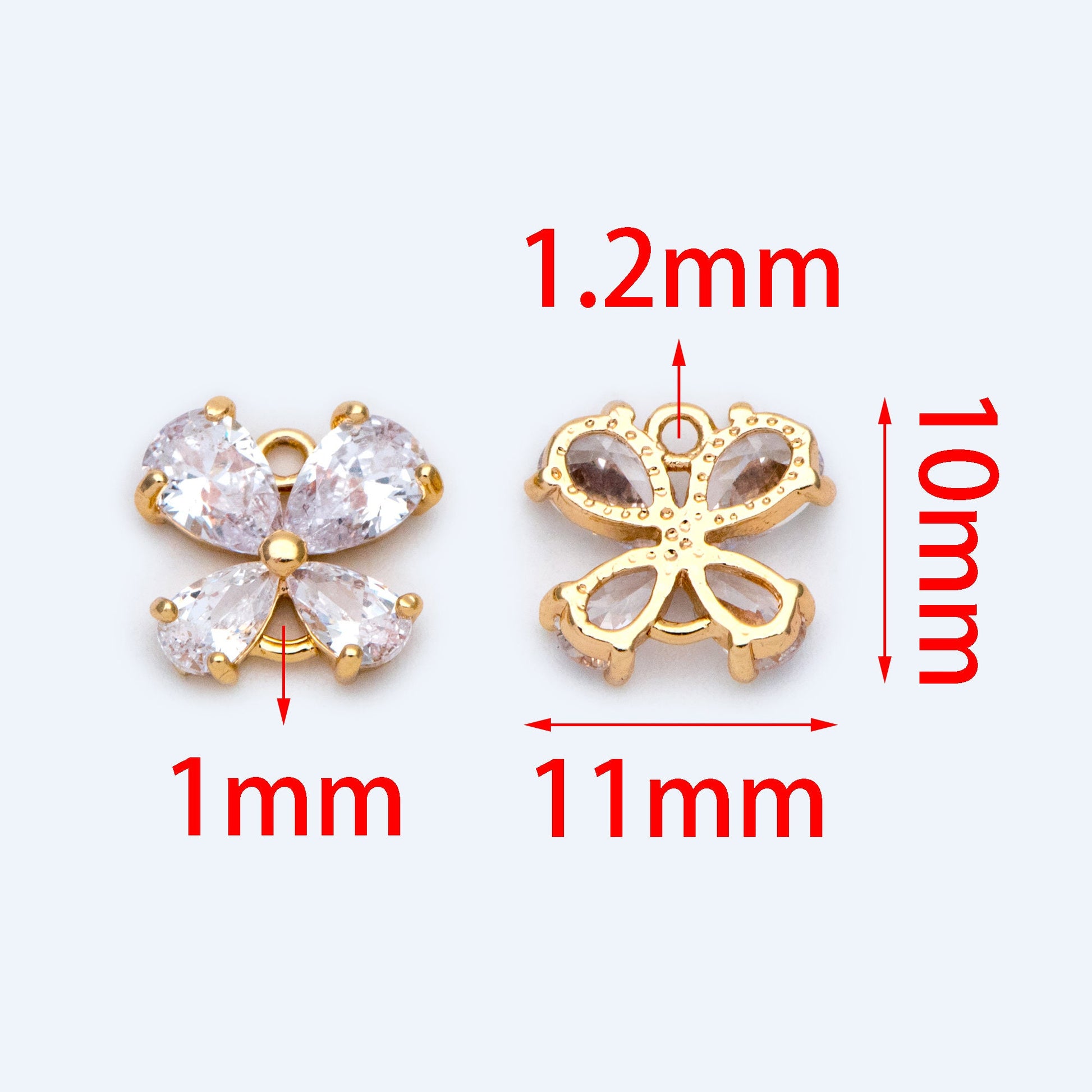 10pcs Gold plated Brass Butterfly Charms, CZ pave Butterfly Pendants 11x10mm (GB-1492)