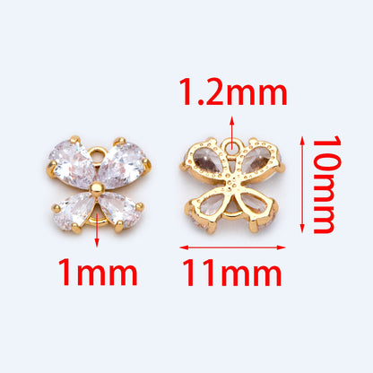 10pcs Gold plated Brass Butterfly Charms, CZ pave Butterfly Pendants 11x10mm (GB-1492)