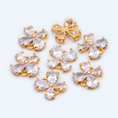 10pcs Gold plated Brass Butterfly Charms, CZ pave Butterfly Pendants 11x10mm (GB-3670-C)