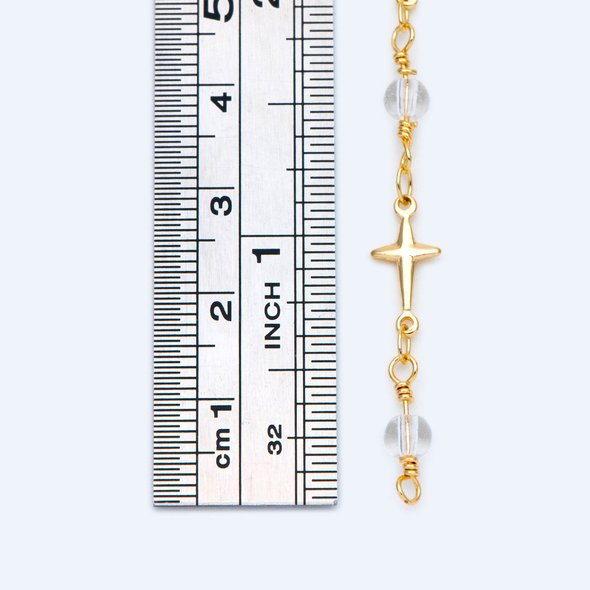 Glass Beads and Cross Chain, Gold plated Brass Designer Chain, Jewelry Supply (#LK-399)/ 1 Meter=3.3ft