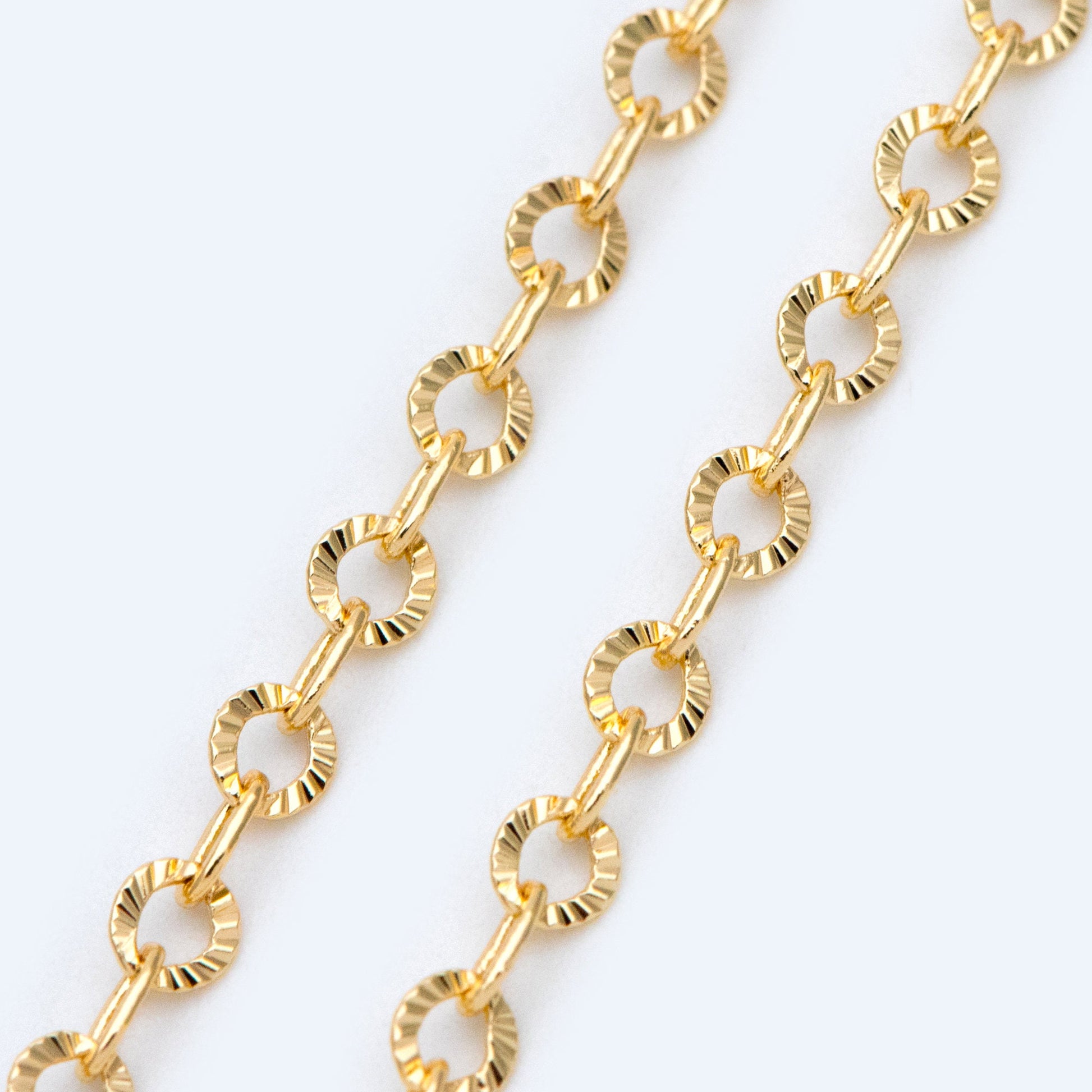 Gold Round Cable Chain 3.2mm, 18K Gold plated Brass, Circle Link Chains (#LK-404)/ 1 Meter=3.3ft