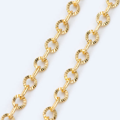 Gold Round Cable Chain 3.2mm, 18K Gold plated Brass, Circle Link Chains (#LK-404)/ 1 Meter=3.3ft