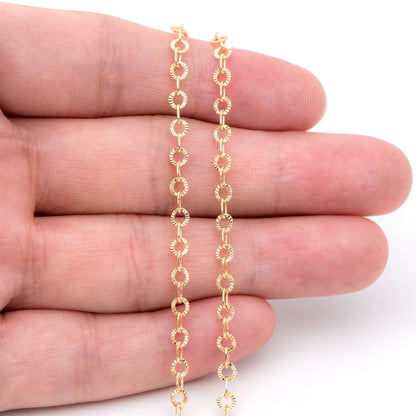 Gold Round Cable Chain 3.2mm, 18K Gold plated Brass, Circle Link Chains (#LK-404)/ 1 Meter=3.3ft