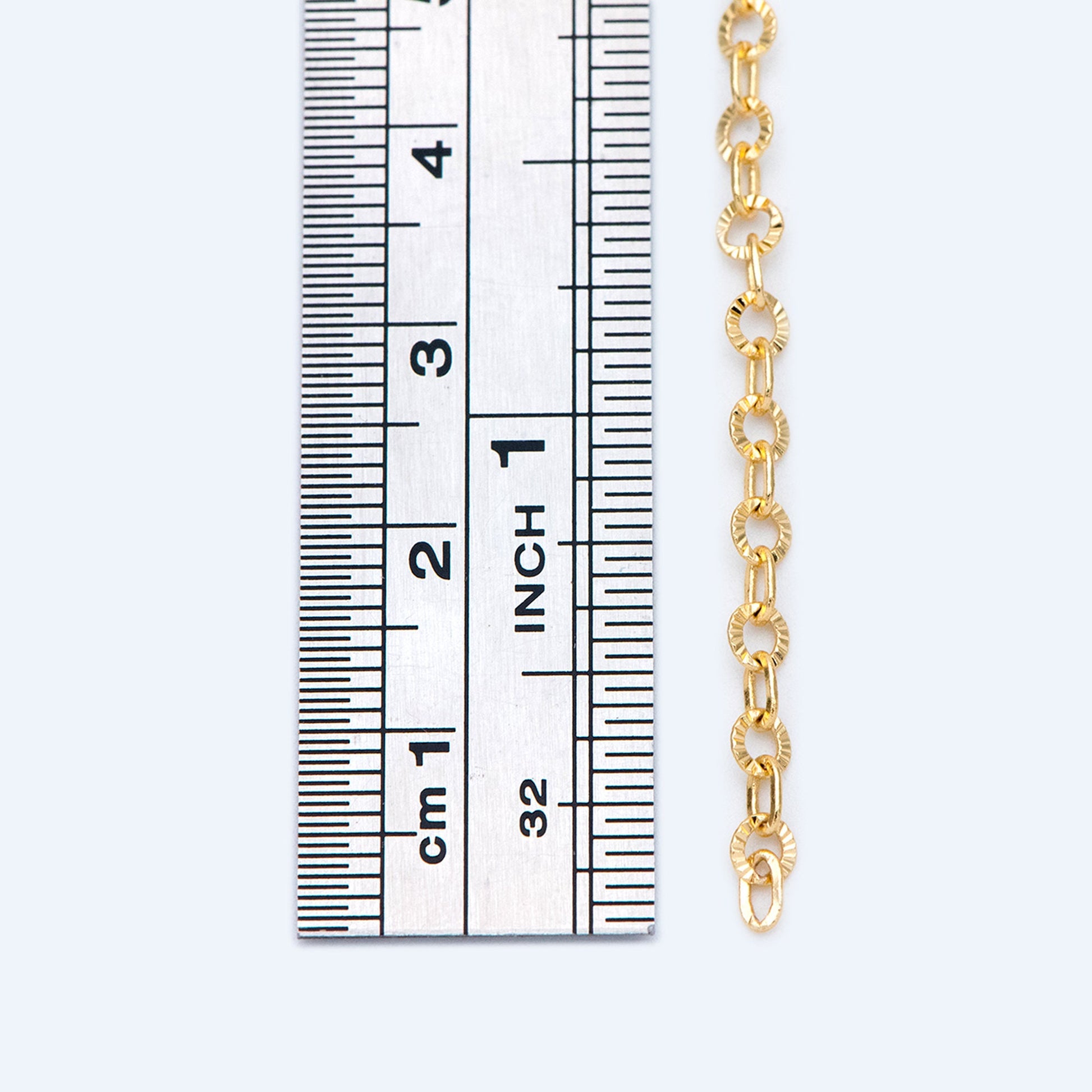 Gold Round Cable Chain 3.2mm, 18K Gold plated Brass, Circle Link Chains (#LK-404)/ 1 Meter=3.3ft