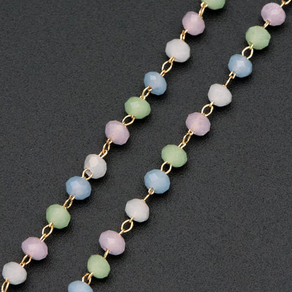 Gold plated Brass Beaded Chains, 3mm Glass Rondelle Beads, Necklace Chain Components (#LK-412-1)/ 1 Meter=3.3 ft