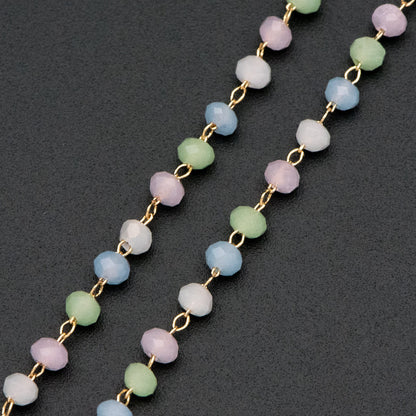 Gold plated Brass Beaded Chains, 3mm Glass Rondelle Beads, Necklace Chain Components (#LK-412-1)/ 1 Meter=3.3 ft