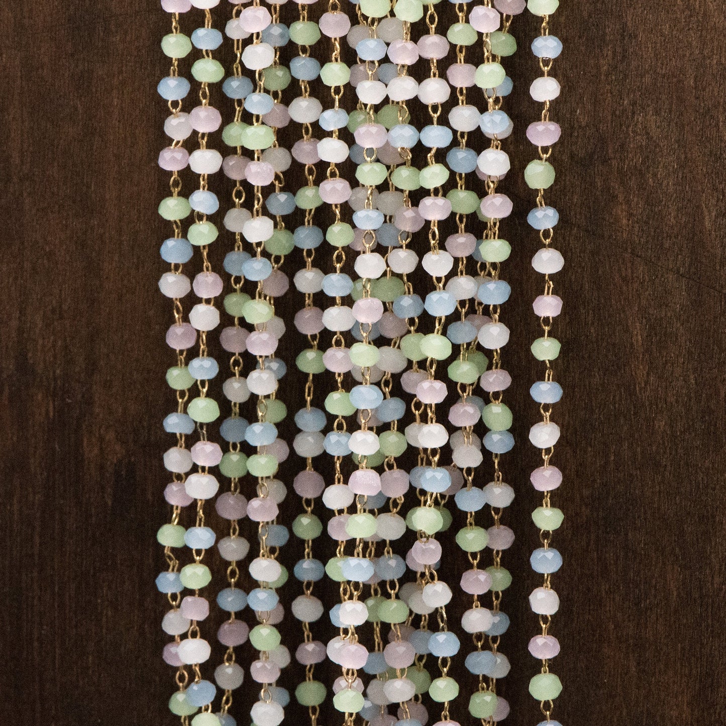 Gold plated Brass Beaded Chains, 3mm Glass Rondelle Beads, Necklace Chain Components (#LK-412-1)/ 1 Meter=3.3 ft