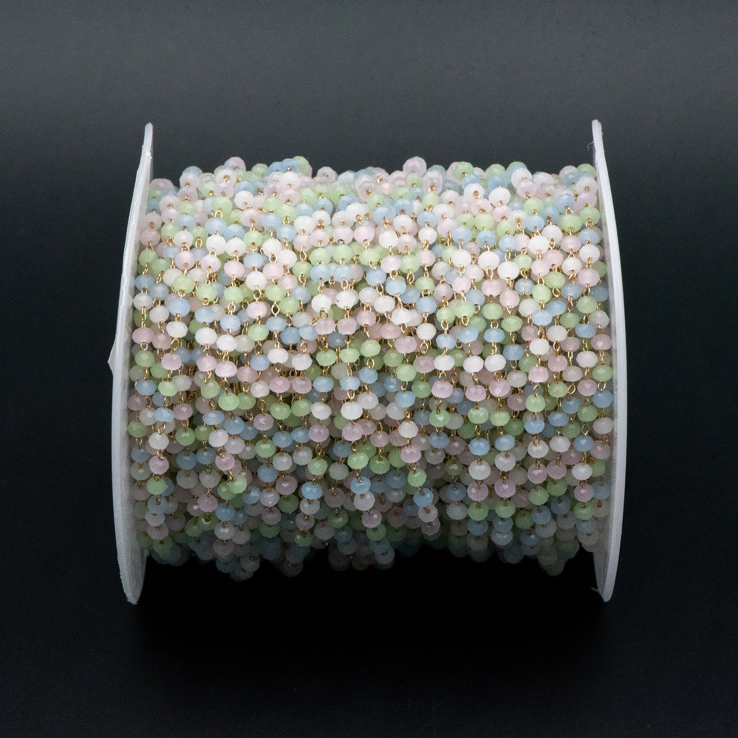 Gold plated Brass Beaded Chains, 3mm Glass Rondelle Beads, Necklace Chain Components (#LK-412-1)/ 1 Meter=3.3 ft