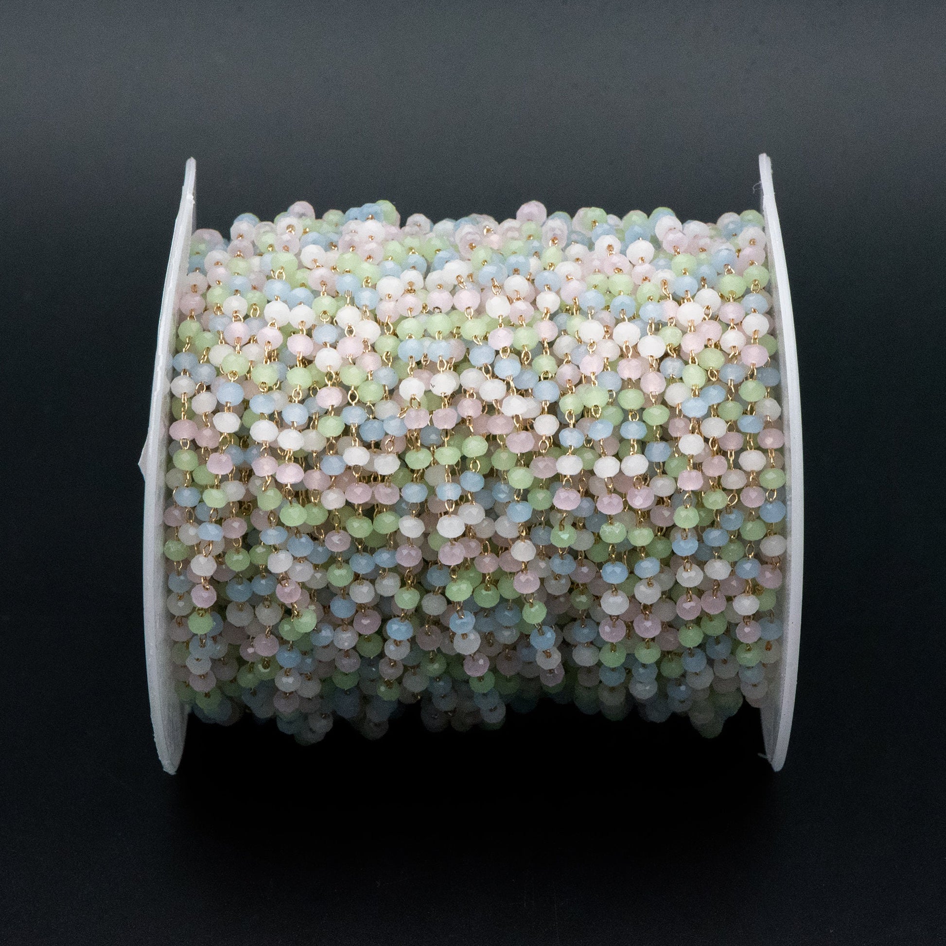 Gold plated Brass Beaded Chains, 3mm Glass Rondelle Beads, Necklace Chain Components (#LK-412-1)/ 1 Meter=3.3 ft