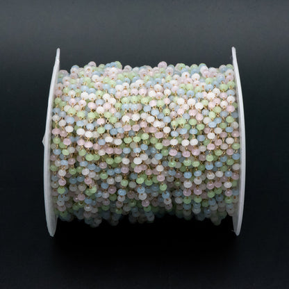 Gold plated Brass Beaded Chains, 3mm Glass Rondelle Beads, Necklace Chain Components (#LK-412-1)/ 1 Meter=3.3 ft