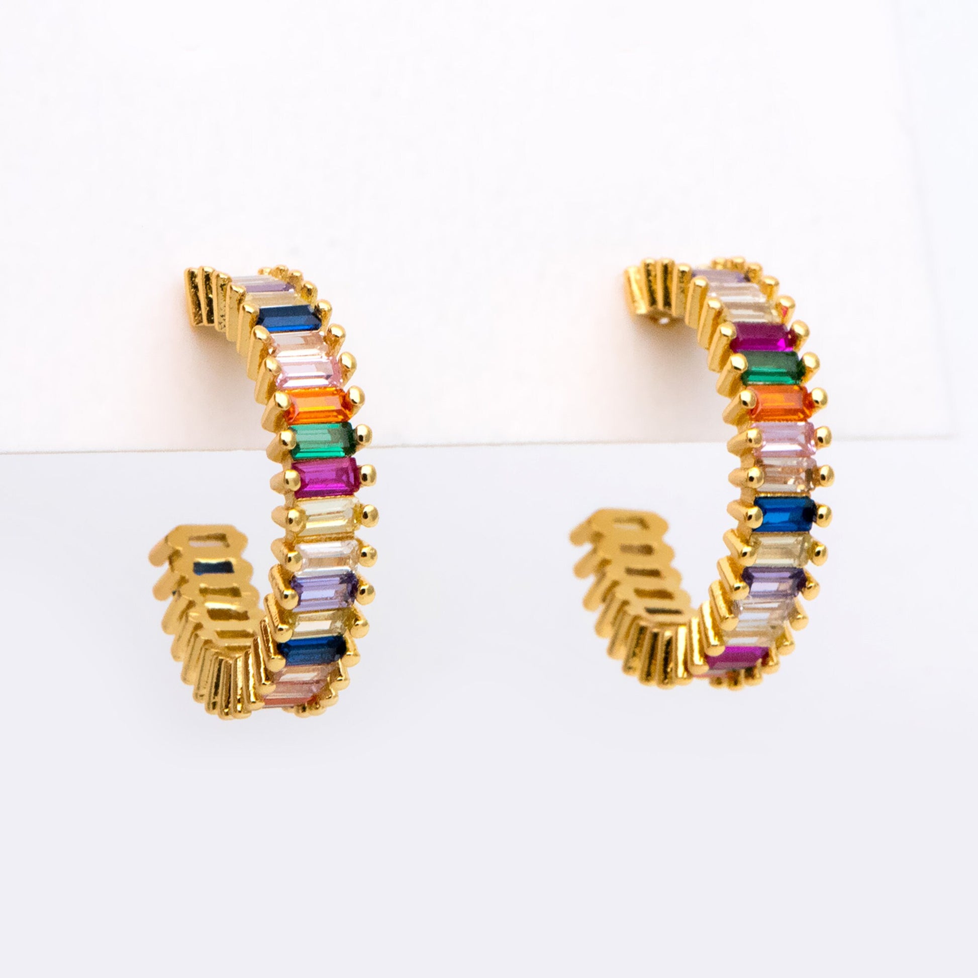 4pcs Gold Colourful CZ Pave Earring Studs, 20mm, 18K Gold Plated Brass Ear Posts (GB-1382)