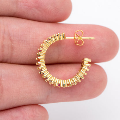 4pcs Gold Colourful CZ Pave Earring Studs, 20mm, 18K Gold Plated Brass Ear Posts (GB-1382)