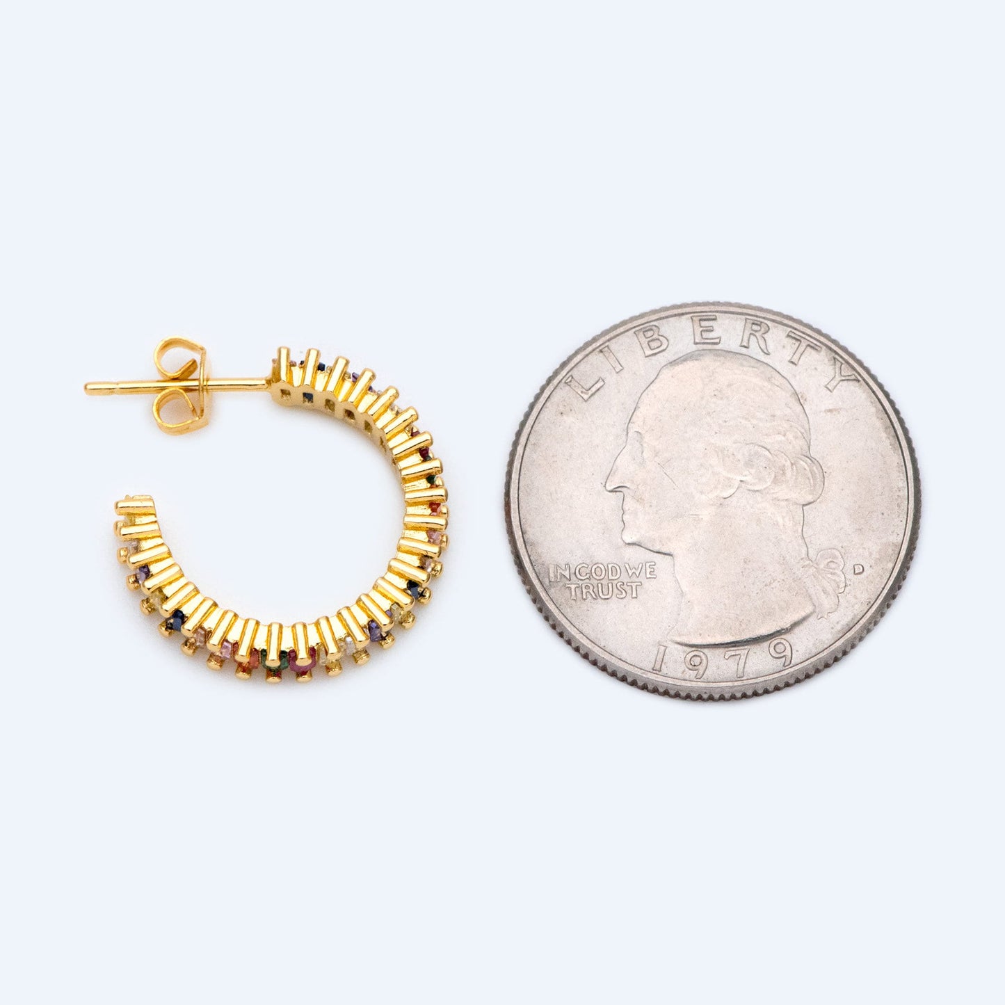 4pcs Gold Colourful CZ Pave Earring Studs, 20mm, 18K Gold Plated Brass Ear Posts (GB-1382)