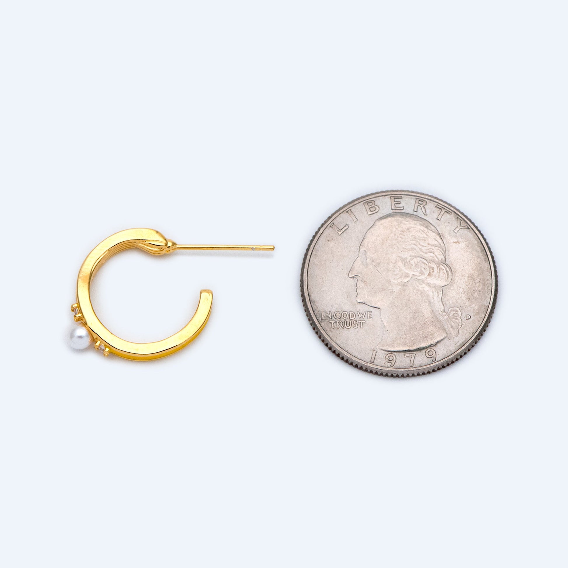 4pcs CZ Pave Yellow Enamel Ear Post 17mm, Real Gold Plated Brass Ear Stud (GB-1474-2)