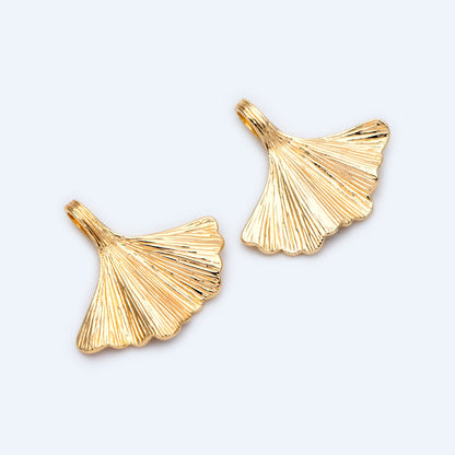 10pcs Gold Fan Shaped Charm 19x21mm, 18K Gold plated Ginkgo Leaf charm (GB-214-C)