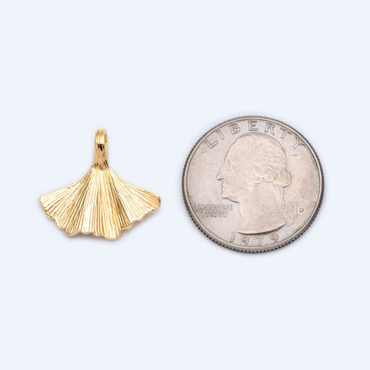 10pcs Gold Fan Shaped Charm 19x21mm, 18K Gold plated Ginkgo Leaf charm (GB-214-C)