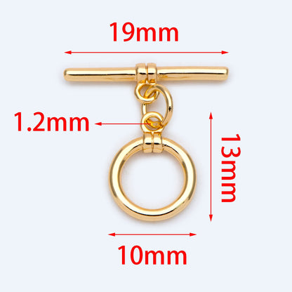 10 sets Gold/ Silver Toggle Clasp, Real Gold/ Rhodium plated Brass, Easy Close Clasp 10mm Smooth Round (#GB-1543-D)