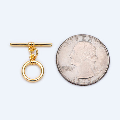 10 sets Gold/ Silver Toggle Clasp, Real Gold/ Rhodium plated Brass, Easy Close Clasp 10mm Smooth Round (#GB-1543-D)