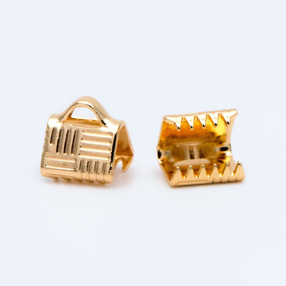 20pcs Gold/ Silver Tone Crimp End Tips, 6mm Wide End Caps, Gold/ Rhodium plated Brass End Connectors (GB-1420)