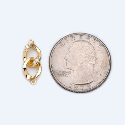 4pcs Micro Pave Chain Connector, Gold plated Brass Links with 2 Loops, CZ Rhinestone Pave Charm Pendants (GB-2197-A)