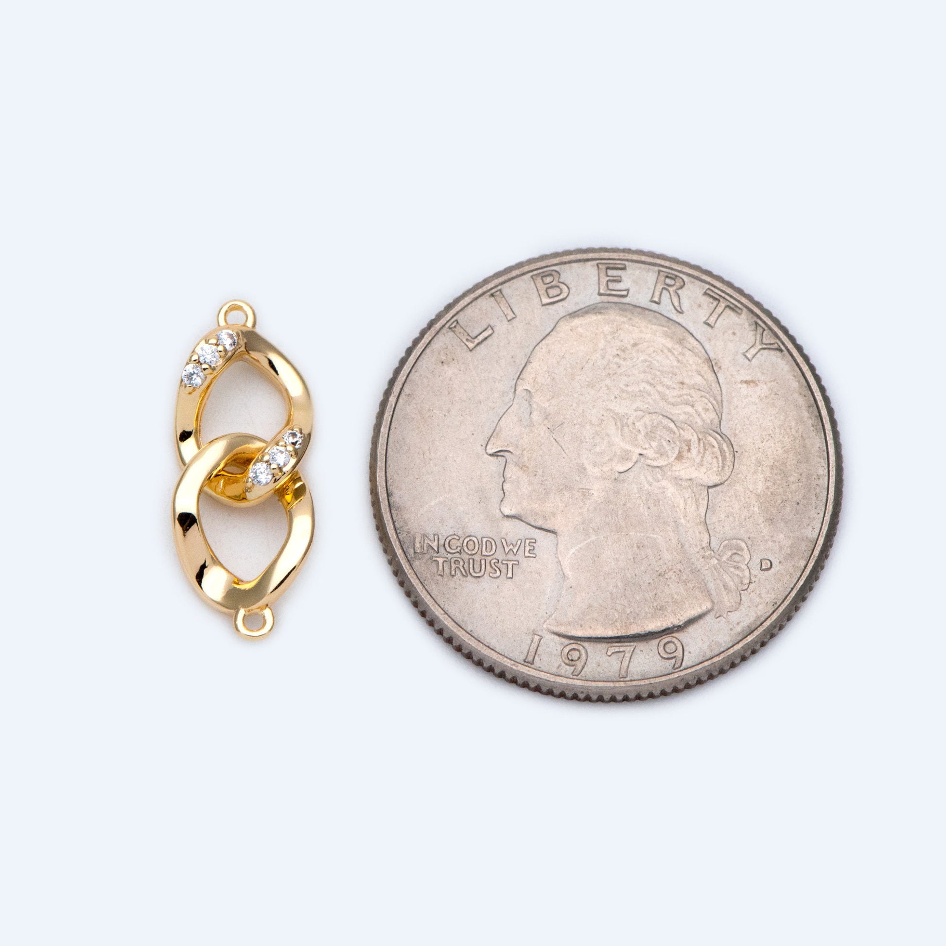 4pcs Micro Pave Chain Connector, Gold plated Brass Links with 2 Loops, CZ Rhinestone Pave Charm Pendants (GB-2197-A)