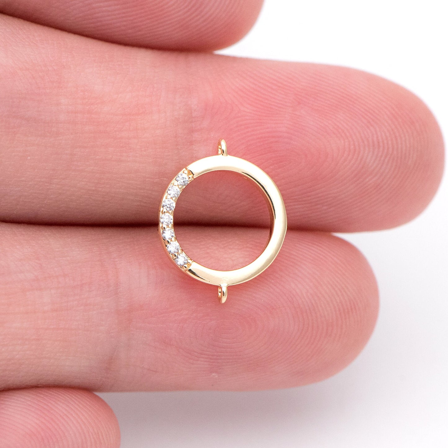 10pcs CZ Paved Gold plated Brass Round Connectors, Circle Connector, 11x14mm, Bracelet Connector (GB-1437)