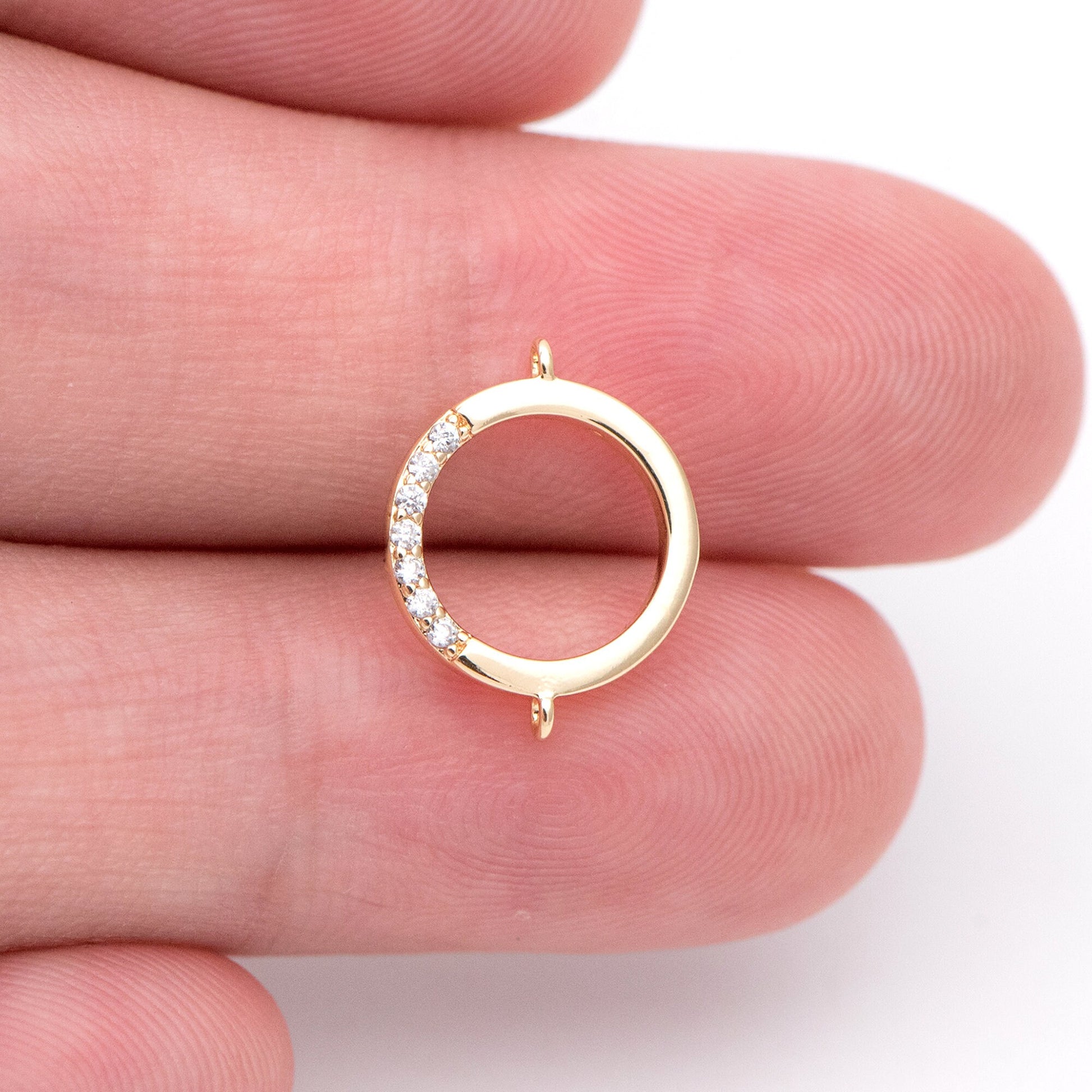 10pcs CZ Paved Gold plated Brass Round Connectors, Circle Connector, 11x14mm, Bracelet Connector (GB-1437)