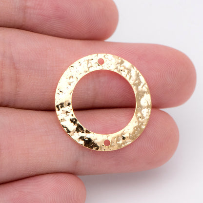 10pcs Gold/ Silver tone Circle Disc Connector Pendant 21mm, Gold/ Rhodium plated Brass Geometric Hammered Charms (GB-1422-A)