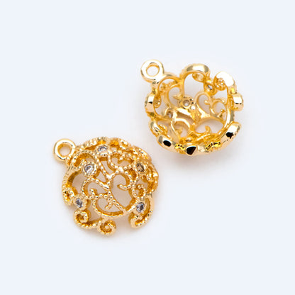 10pcs CZ Pave Gold Filigree Charms with Pearl Peg, Can Add Half-drilled Gemstones (GB-1462)