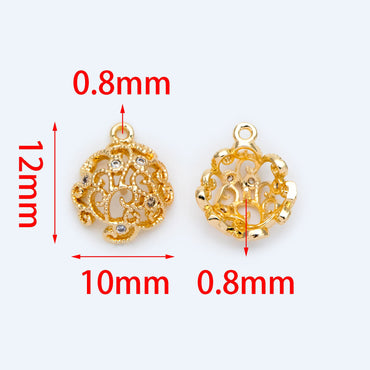 10pcs CZ Pave Gold Filigree Charms with Pearl Peg, Can Add Half-drilled Gemstones (GB-1462)