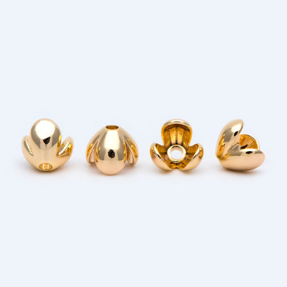 10pcs Flower Bead Caps 7.3mm, Real Gold plated Brass, Floral Spacer Beads (GB-1466)