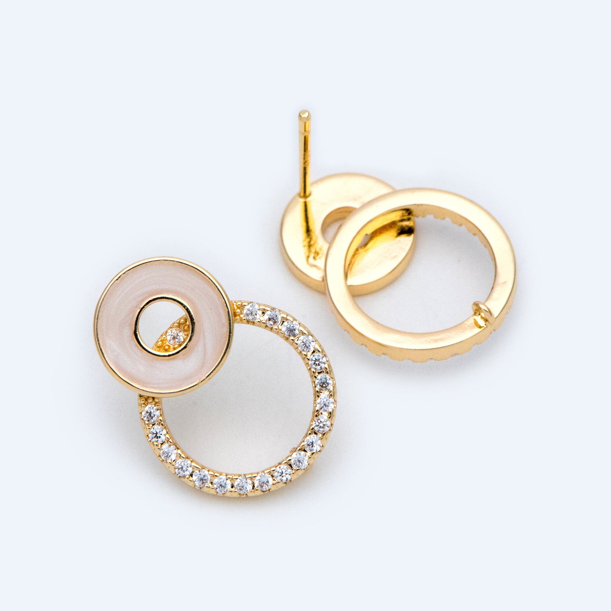 10pcs CZ Pave Enamel Circle Earring with Loop 14x20mm, 18K Gold plated Brass Ear Findings (#GB-1467)