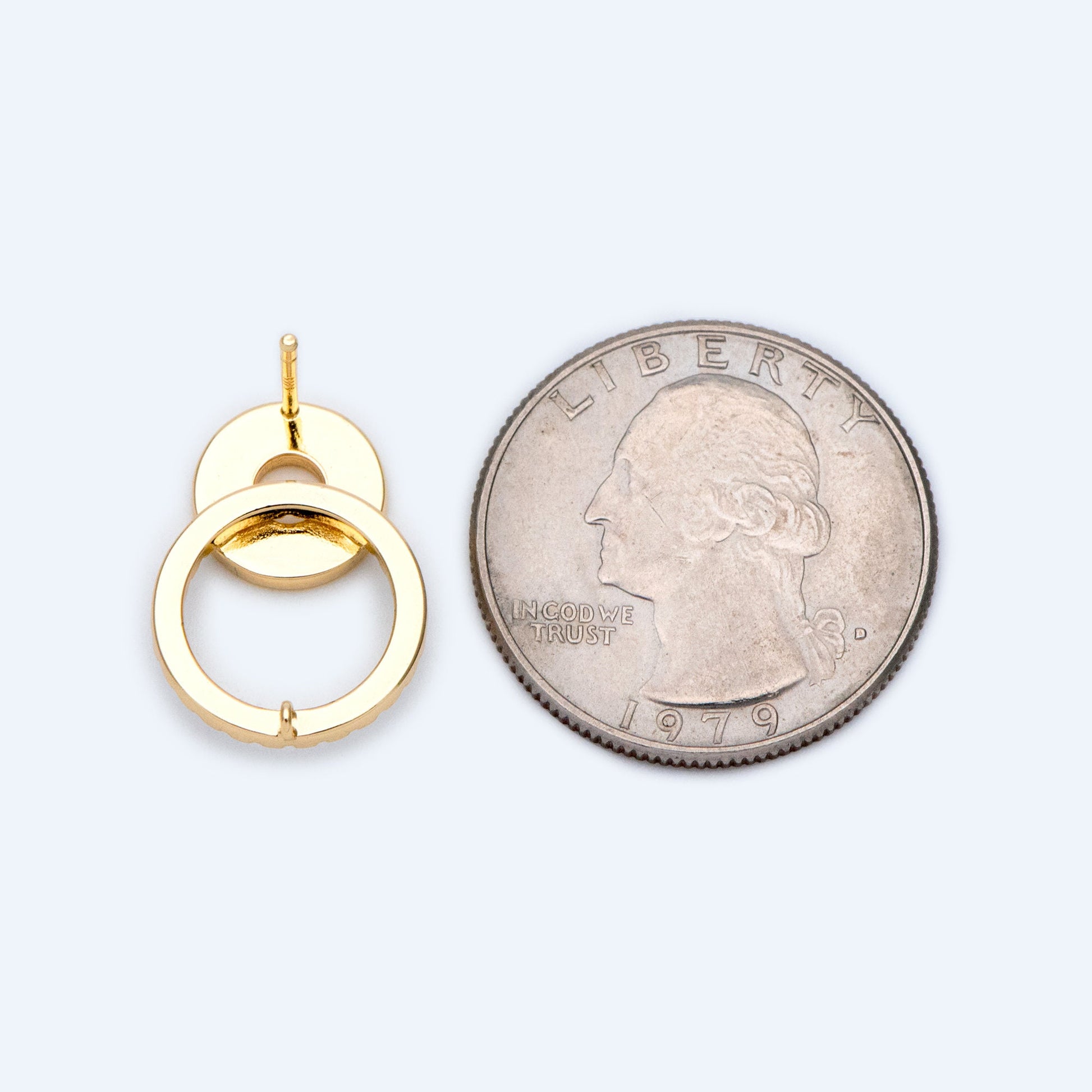 10pcs CZ Pave Enamel Circle Earring with Loop 14x20mm, 18K Gold plated Brass Ear Findings (#GB-1467)