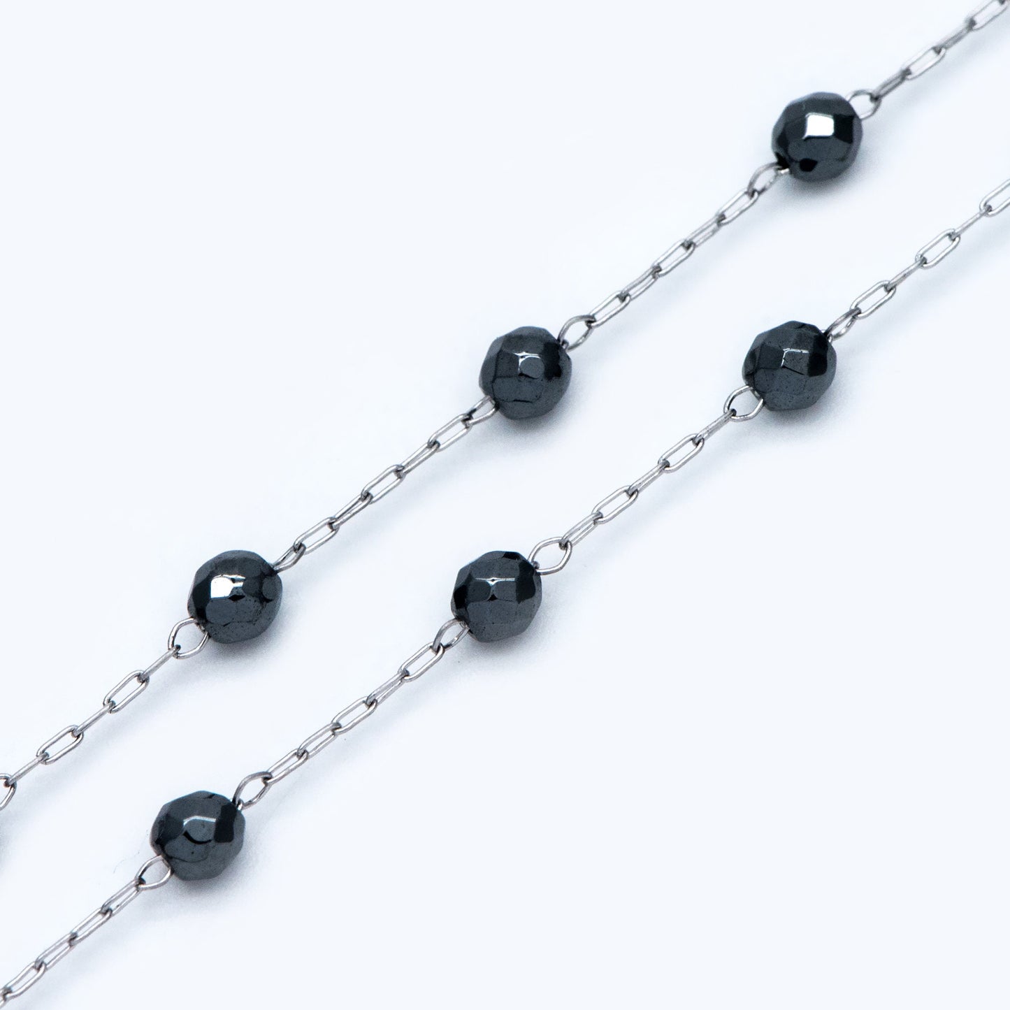 Stainless Steel Rondelle Hematite Beads Chain, 3.2mm Beads, Silver tone DIY Chain Wholesale (#LK-380-5)/ 1 Meter=3.3 ft